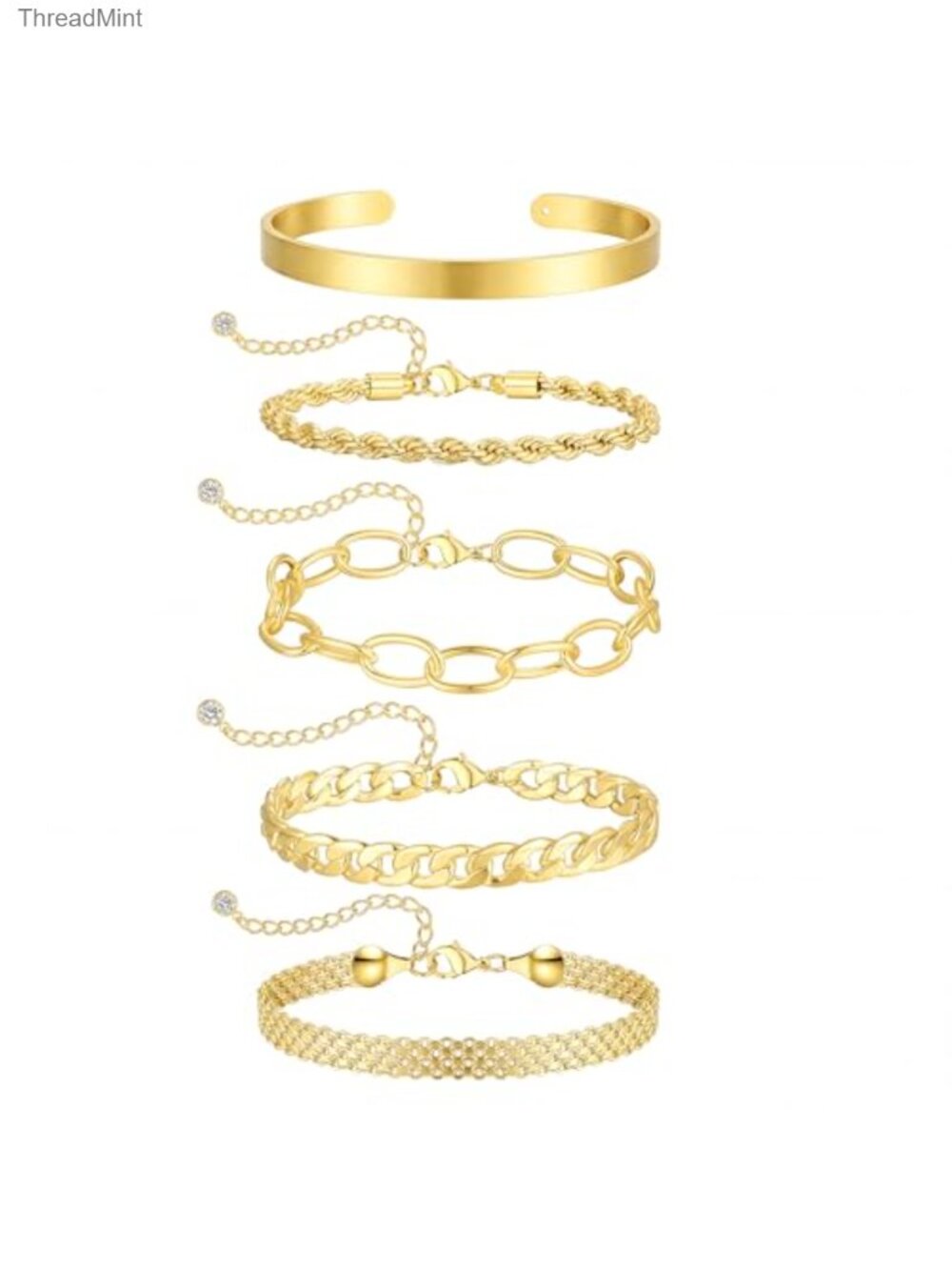 14K Gold Plated Cross Pearl CZ Leaf Bracelet Set Layering Bracelets